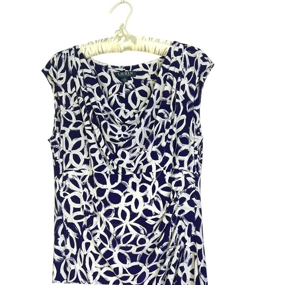 Lauren Ralph Lauren Blue White Abstract Cap Sleeve Sheath Dress Size 16 - Picture 3 of 8